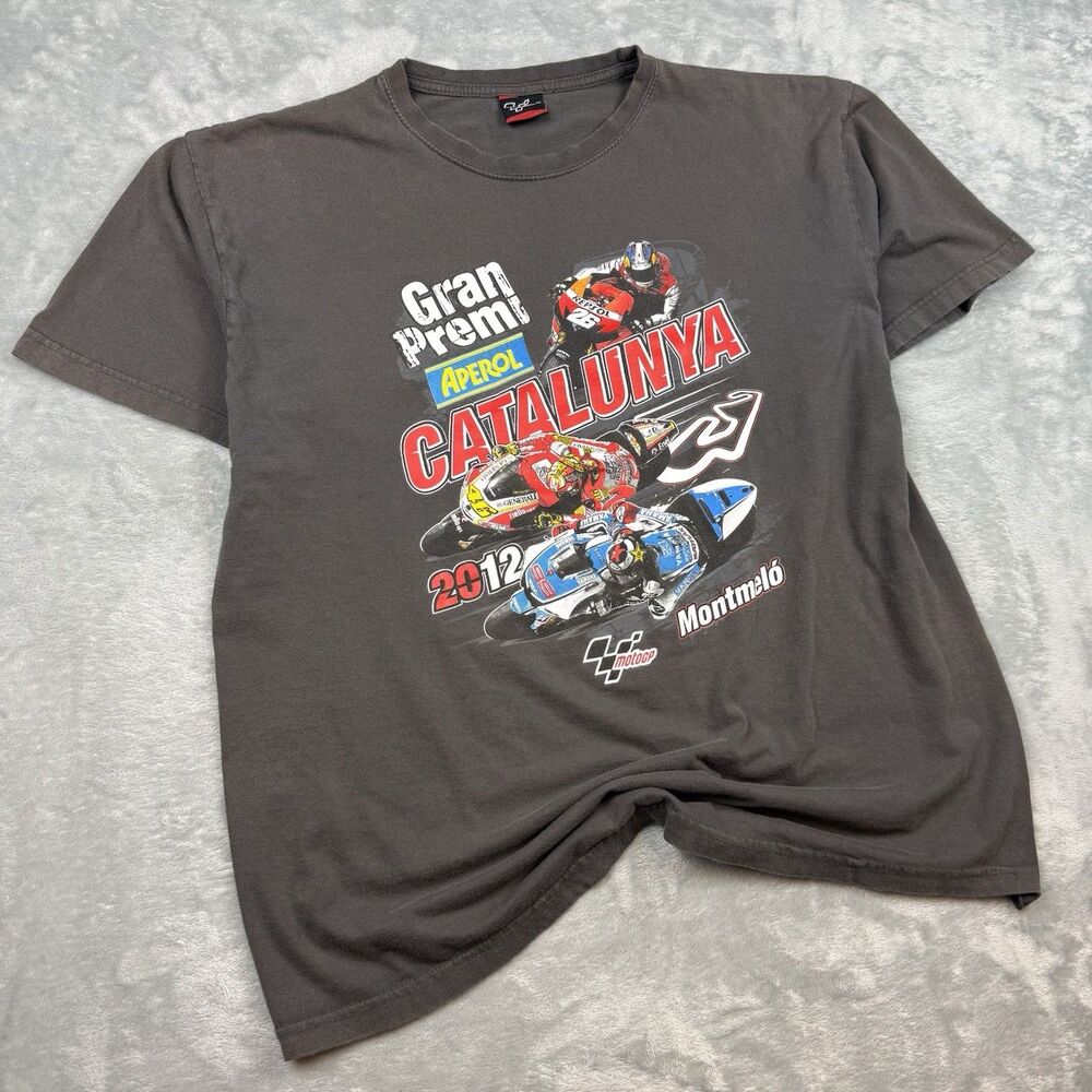 Vintage MotoGP Catalunya 2012 Grand Prix Racing Graphic T Shirt Dark Gray XL